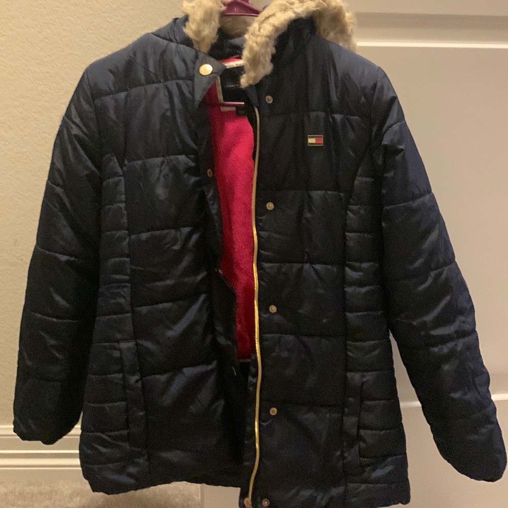 tommy hilfiger fur trimmed winter puffer jacket coat
